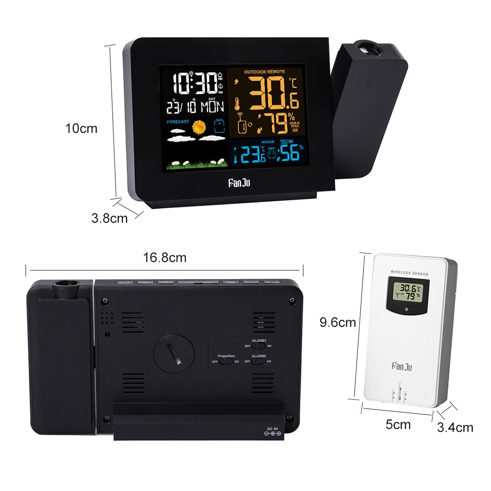 Hight Alarm Projection Thermometer Hygrometer Wireless Weather Station Digital Watch Snooze Table Project Radio Clock