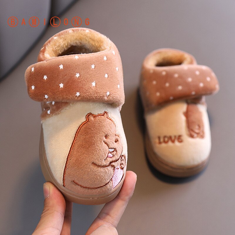 BAMILONG Toddler Slippers Kids Baby Shoes Plush Girls Boys Cute Indoor Cartoon Floor Shoes Winter Warm Casual Home Shoes S383