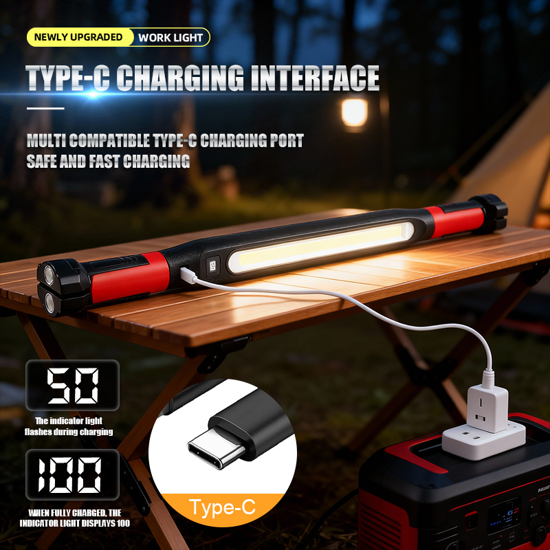 LED-Arbeitsleuchte mit Ladefunktion und 360° Schwenkbasis für Autoreparaturen ° Haken und Magnetfuß für Notfallreparaturen im Auto, Camping im Freien