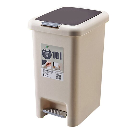 Cubo de basura de plástico tipo de presión cubo de basura de gran tamaño cubos de basura cuadrados Pedal de pie hogar cubo de basura: Caqui oscuro / 15L