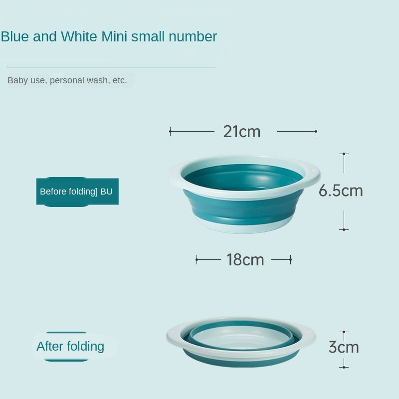 Folding Basin Outdoor Travel Portable Plastic Laundry to Wash the Dishes of Bathroom Kitchen Small Green Space Folding Bucket: Blue  Trumpet