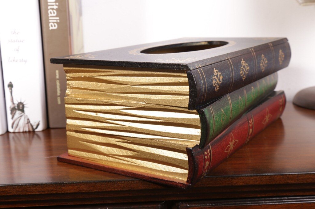 Estilo retro livro forma caixa de tecido madeira criativa quarto sala estar mesa escritório guardanapo decorativo suporte papel