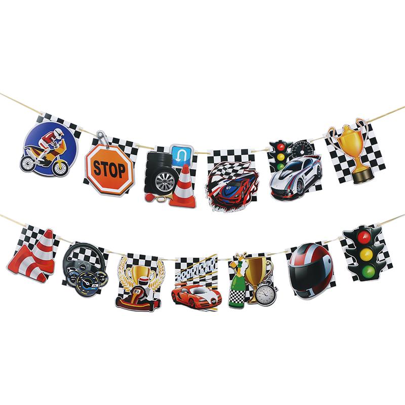 Checkered Racing Flags Banner Garland Party Decoration Letter Bunting Birthday Party Supplies for Car Themed Party: 2