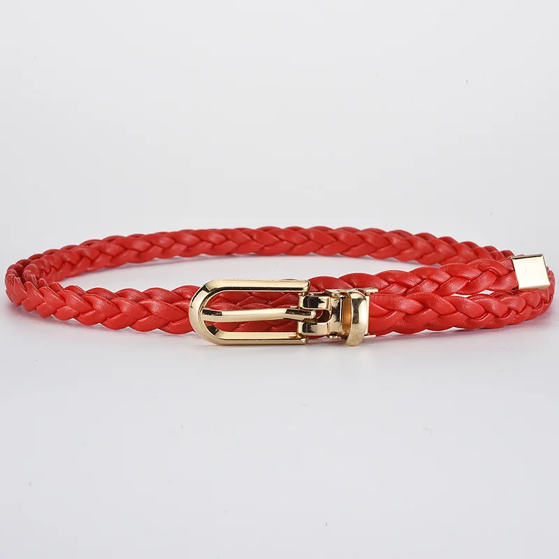 Ceinture tressée pour femmes, avec boucle dorée, ceinture fine décontractée pour étudiantes, accessoires de vêtements pour dames: Rouge