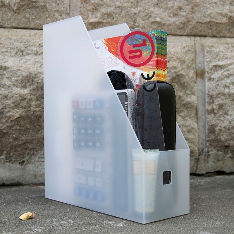 Plastic File Folder Bin Storage Organizer - Vertical with Handle - Holds Notebooks, Binders, Envelopes, Magazines