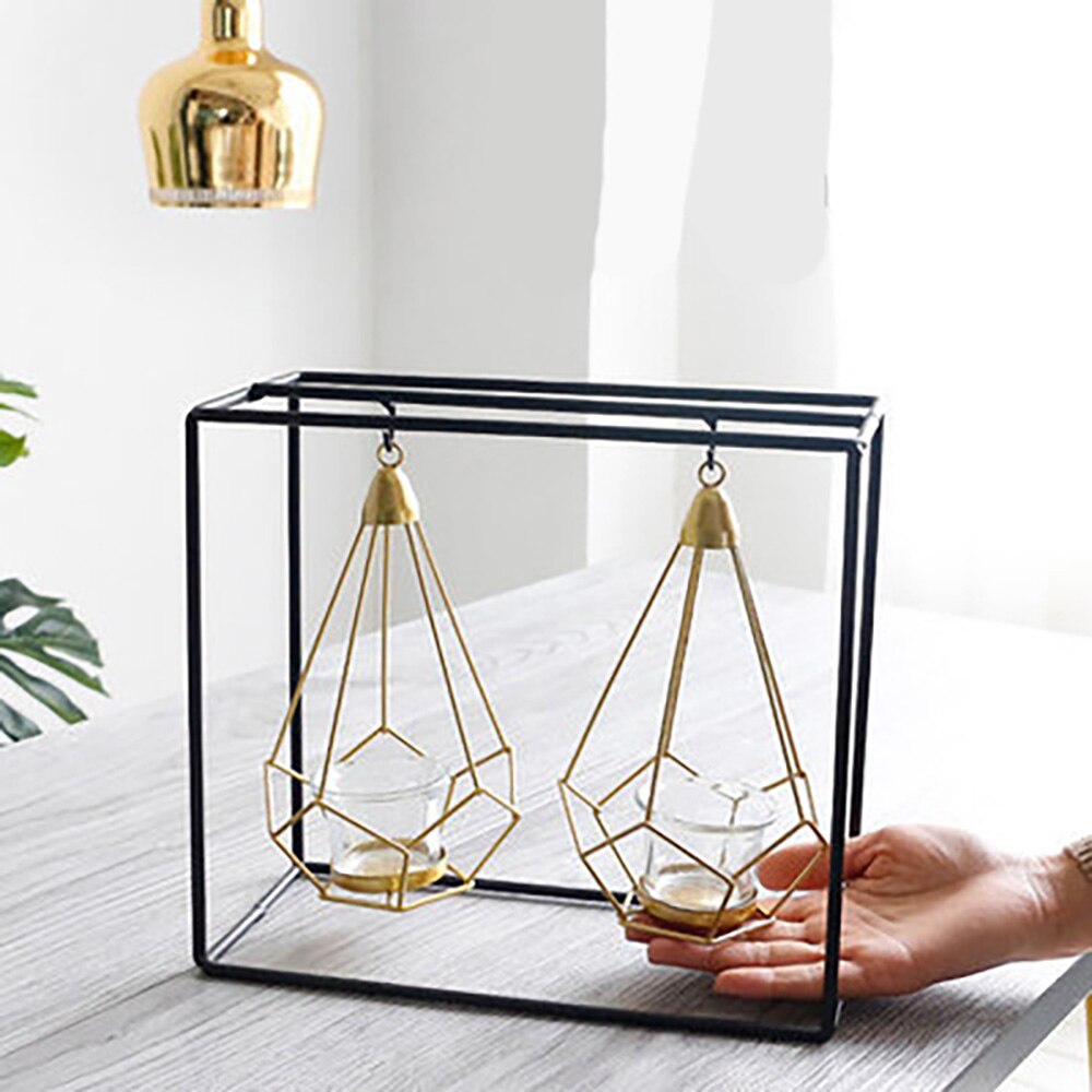 Noordse ijzeren kunst kandelaar knutselen kandelaars glazen kaarsenhouders bougie standaard huisdecoratie romantische hangende glimmende rekwisieten