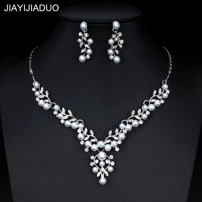Jiayijiaduo Nachahmung perle schmuck einstellen für frauen hochzeit hochzeit kleid zubehör kristall halskette ohrringe einstellen silber farbe