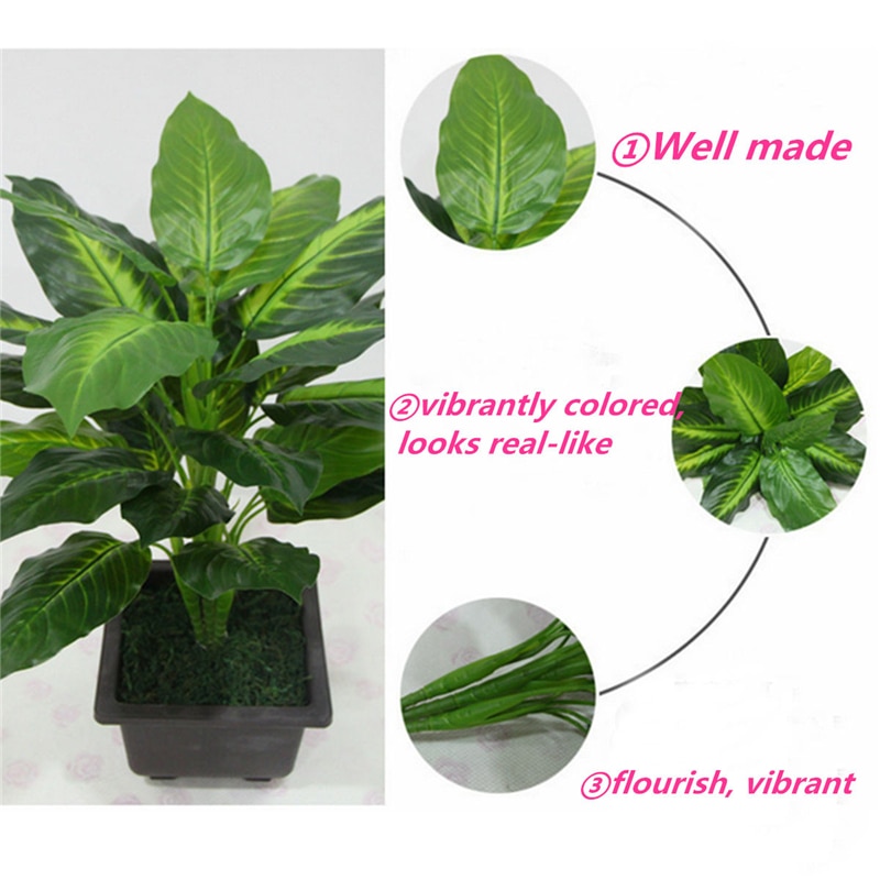 Large 50CM Evergreen Artificial Plant 25 Leaves Lifelike Bush Potted Plants Plastic Green Tree Home Garden Office Decoration