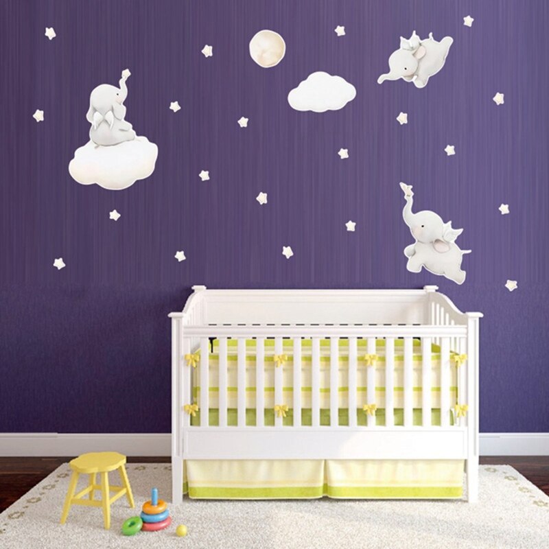 Cartoon Stars Cloud Wall Stickers Elephant Animal Sticker Baby Kids Room Decoration Nordic Style Nursery Plasic Wall Decals