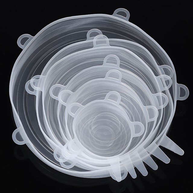 Silicone Stretch Lids 6 Pack Reusable Durable and Expendable Lids Silicone Covers for Fresh Food Leftovers Keep Food Fresh: White