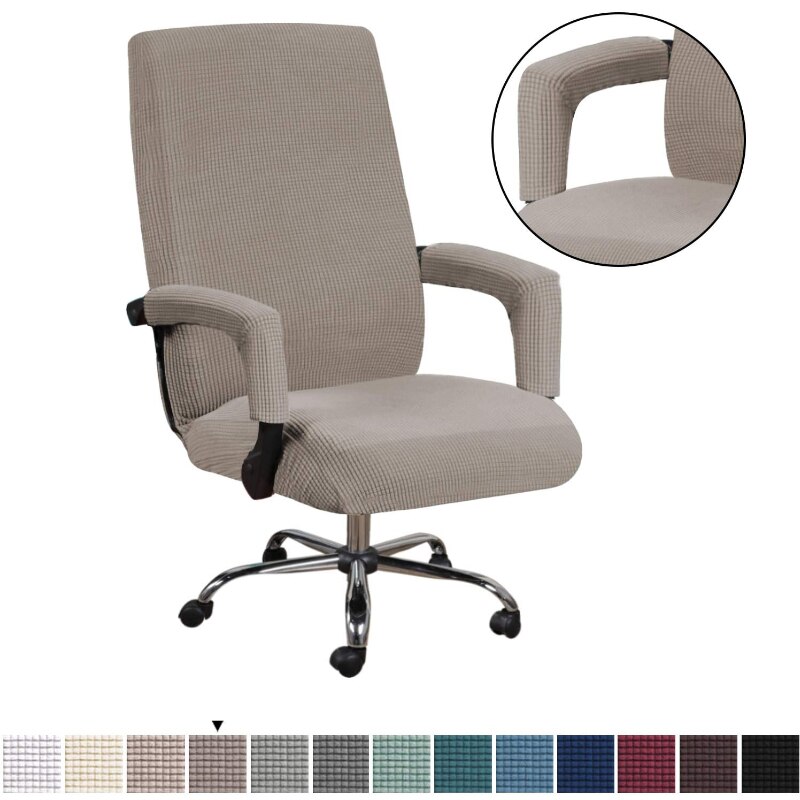 Spandex Computer Chair Cover Stretch Office Chair Cover Dustproof Seat Case Protector Removable Slipcovers With Armrest Covers: Light Brown / L 2pcs Armrest cover