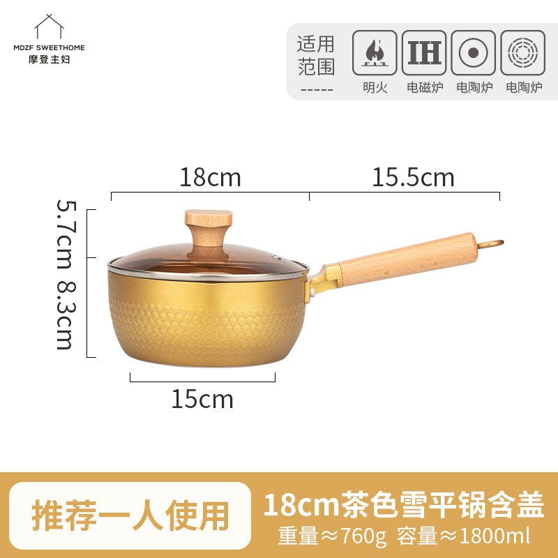 Marmite japonaise en or De luxe pour nouilles Ramen, couvercle en verre antiadhésif, ustensiles De cuisine OC50MG: 18cm lid gold