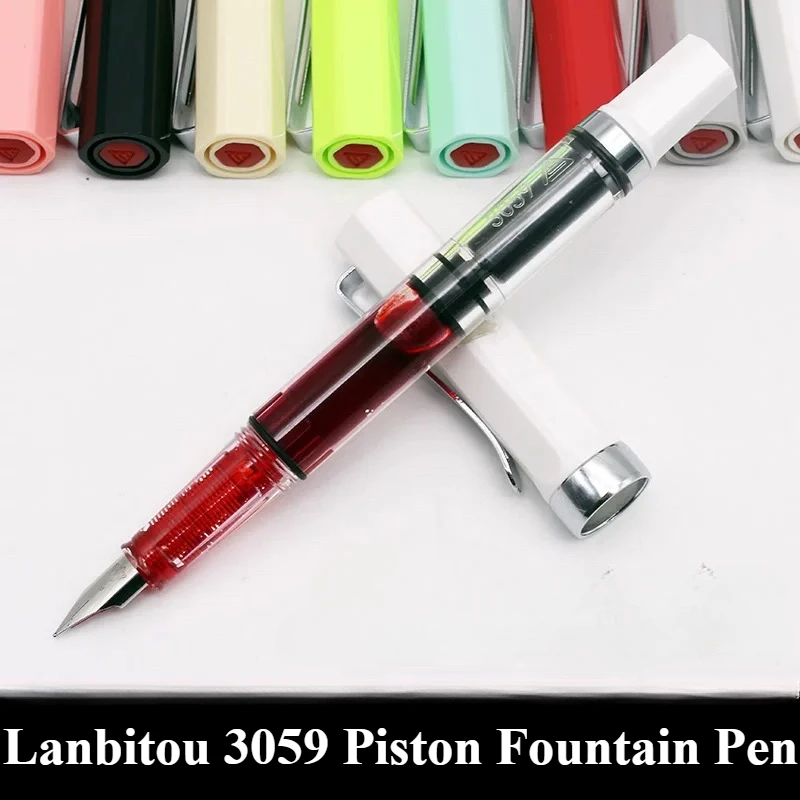 Lanbitou 3059 pluma estilográfica de pistón pluma de tinta de plástico EF/F punta Clip plateado negocios PK JINHAO papelería suministros escolares de oficina
