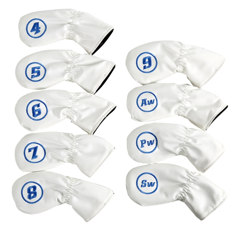 9-delige Golfs Iron Head Cover met aantal voor nek Golfs Club Head Dikke synthetische PU-lederen Golfs Head Cover: WHITE