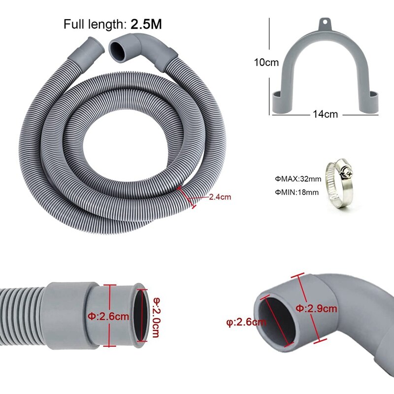 Washing Machine Hose Drain Hose Washing Machine 2.5M Drain Hose Extension For Washing Machines Dishwashers Dryers