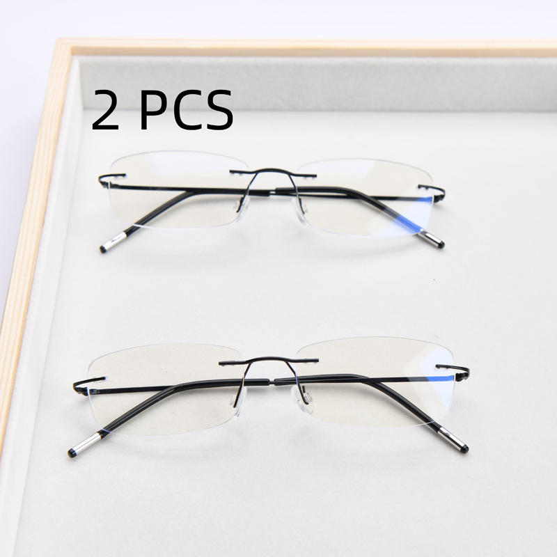 2 Stuks Pak Flexibele Ultralight Randloze Geheugen Leesbril Voor Mannen Vrouwen Anti Blauw Licht Verziend Brillen + 1.0 ~ + 3.5: Black / +300