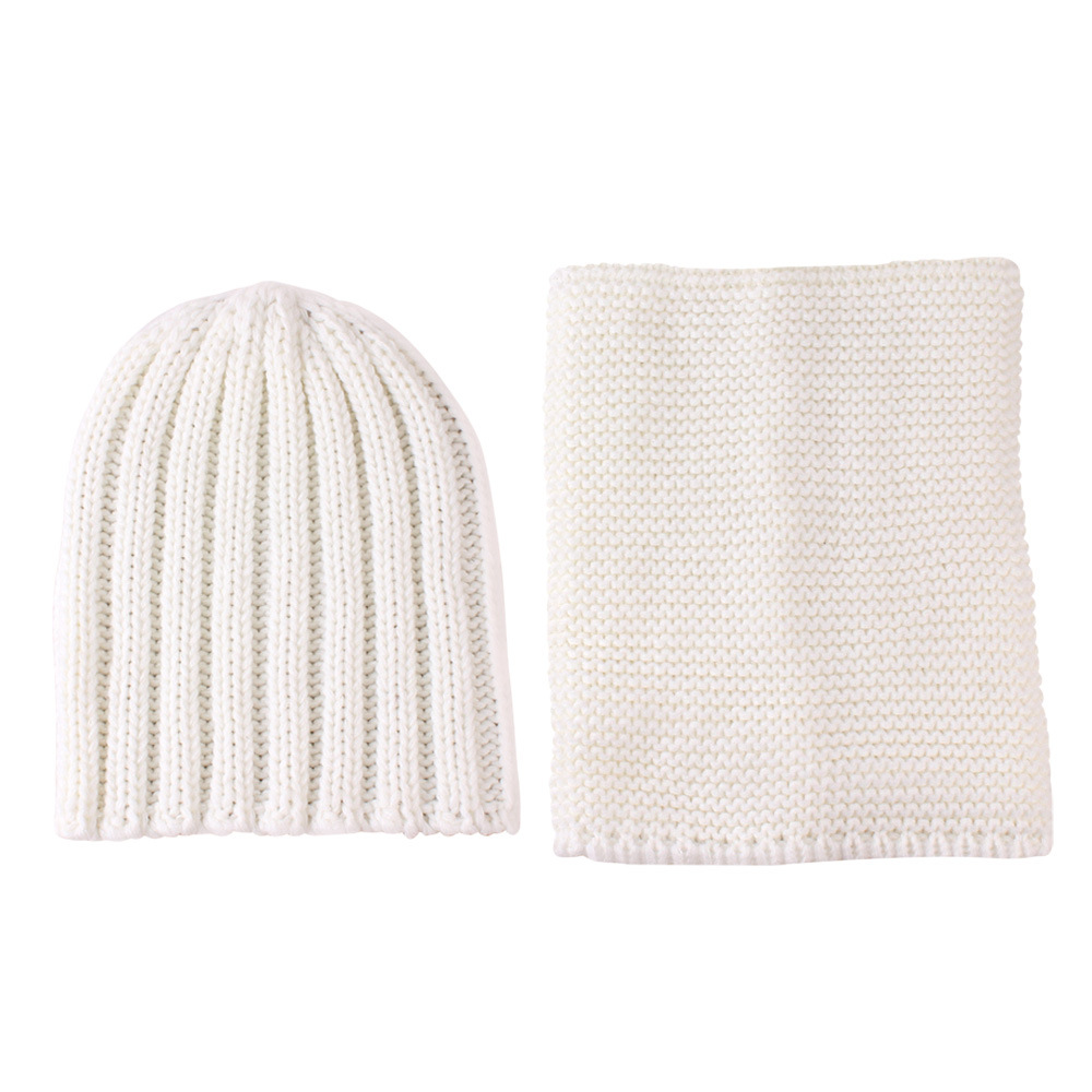 Conjunto de gorro y bufanda para bebé, otoño e invierno, de lana tejida, liso, para niño y niña, gorro y redecilla para niña, gorro para niño de 0-3 años: Blanco