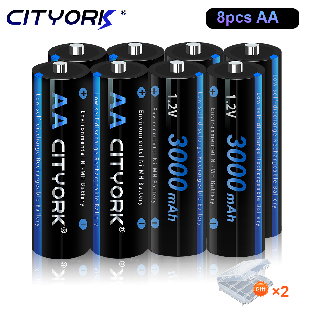 CITYORK 1,2 V AA + AAA baterías recargables AA 3000mAh AAA 1100mAh aa 2A batería aaa nimh y LCD 1,2 V AA AAA cargador: Azul