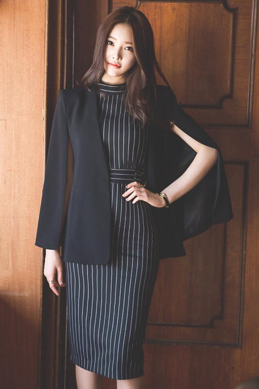 European and American women's spring OL career suit jacket cape cape sleeveless dress suit: L