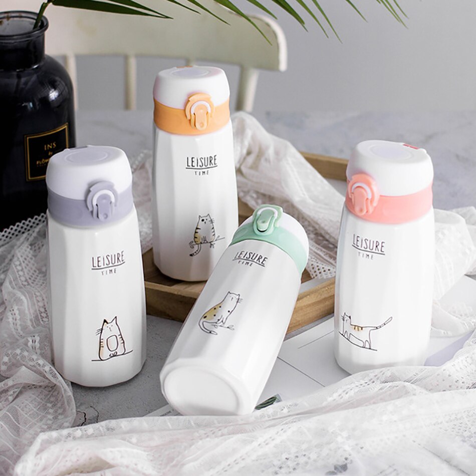 Cute Cat Mug Portable Porcelain Cat Mugs Coffee Milk Thermos Cup Mug Tumbler Cartoon Cat Ceramic Mug