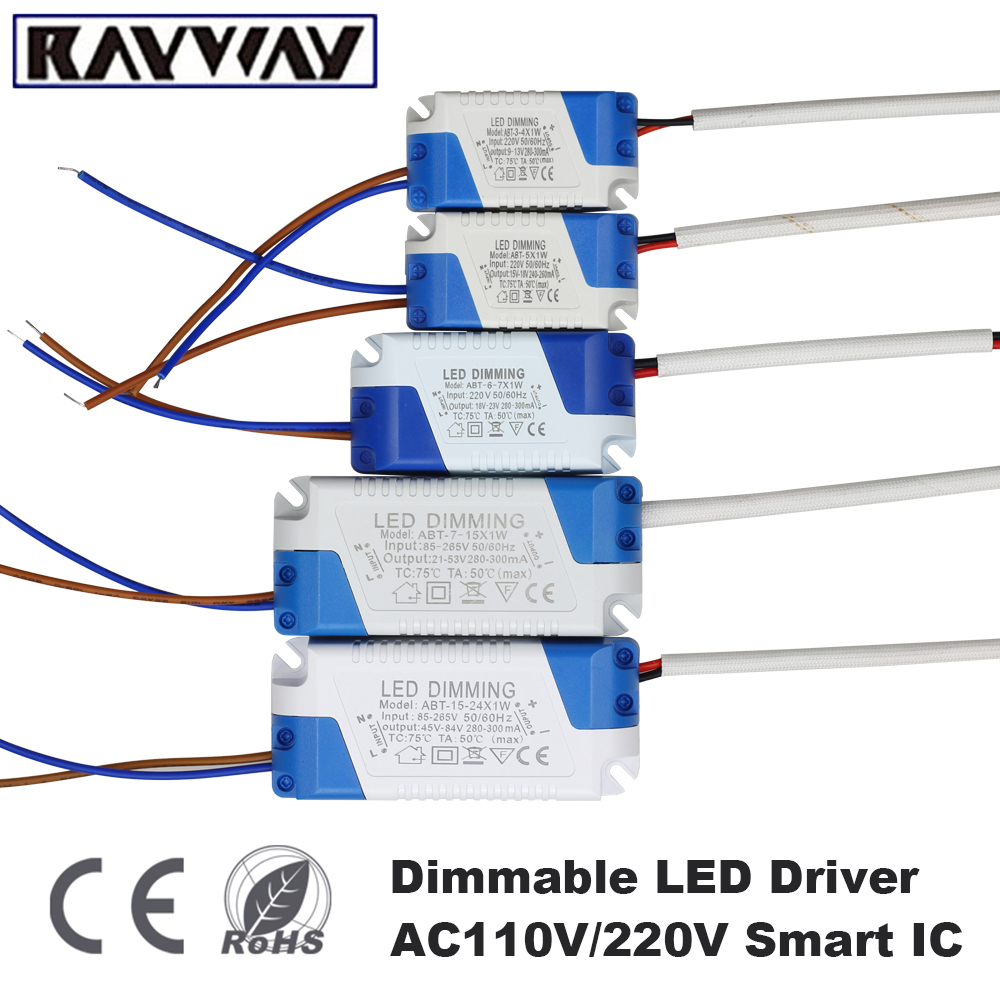 LED Driver Power Supply Unit Dimmable 3W 5W 7W 15W 15-24W led adapter transformador 220v 110v 300mA For LED Strip Downlight lamp