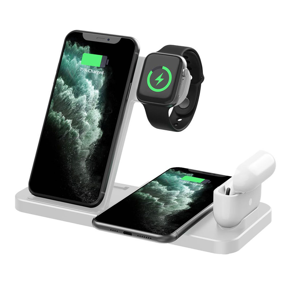 15W 4 In 1 Wireless Charger Dock Station for iPhone 13 12 11 X XS XR 8 Apple Watch 7 6 5 4 3 Airpods Pro Qi Fast Charging Stand: 4 in 1 White