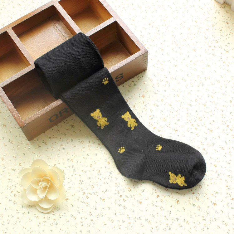 Schattige Beer Meisjes Panty Kinderen Prinses Kousen Kids Cartoon Snoep Kleur Panty Lente Herfst Baby Collant Kleding: Black / 80-100CM