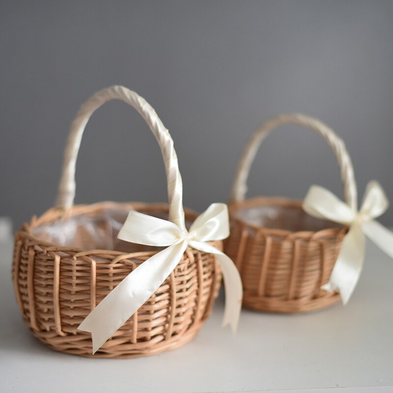 Wicker Woven Flower Basket, With Handle Wedding Flower Girl Baskets, For Home Garden Decoration