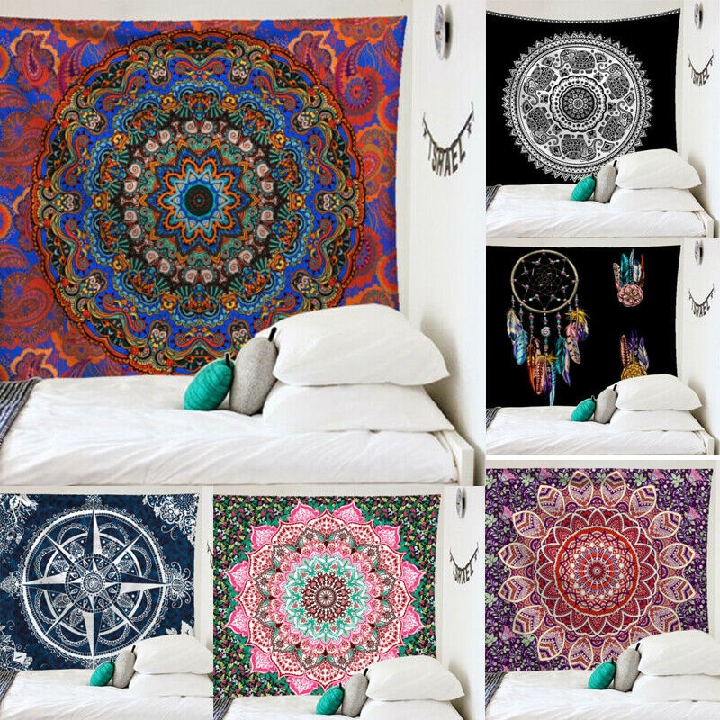 Faroot mandala gobeläng tyg indian kast boho vägg hängande hippie täcke överkast mandala serie gobeläng 95 x 73 cm ( borstad)
