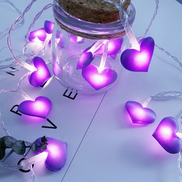 20leds LED amor corazón cadena noche luces de hadas Navidad boda de cumpleaños decoración del hogar guirnalda de cuento de hadas luces lámpara: Morado / 350 W
