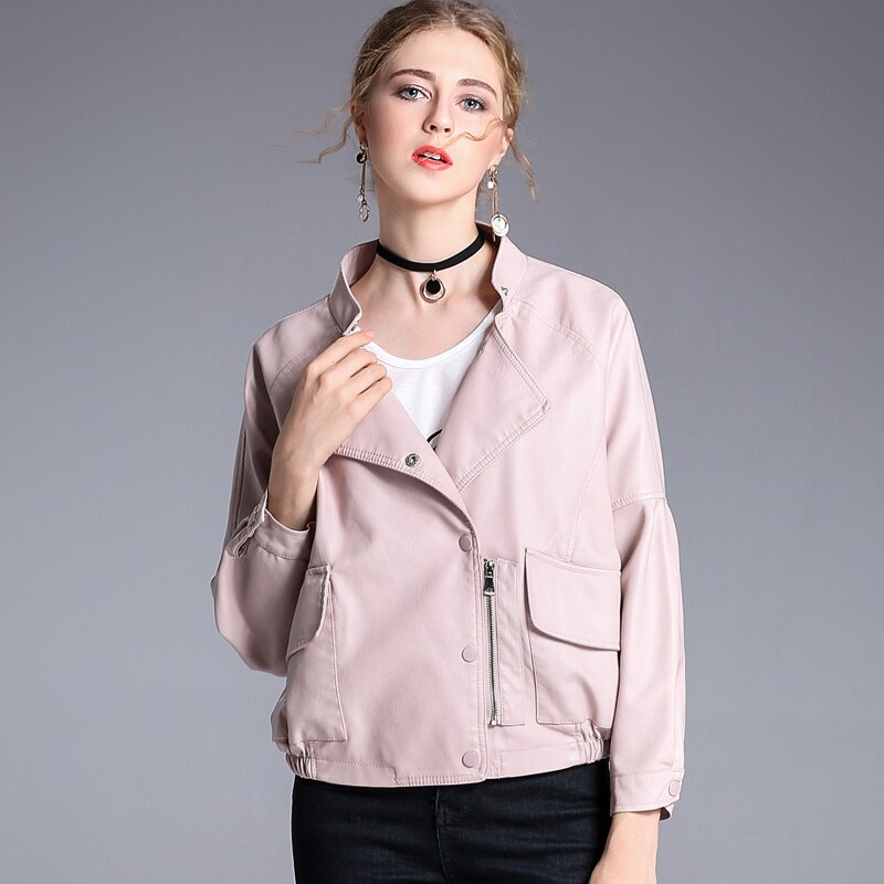 Punk Short Pu Leather Jacket Women Slim Zipper Faux Leather Jacket Single Breasted Black Pink Leather Coat Female