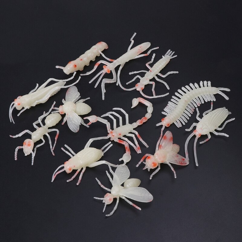 12 stk/ sæt nyhed blødt edderkoppe insekt 5-8 cm natgløde orme halloween legetøj joke gag lysende legetøj