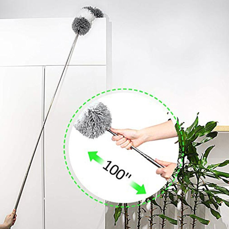 Microfiber Duster with Extra Long 100 Inch Extension Pole and Bendable Head Washable Cleaning Tool Duster for Cleaning Ceiling F
