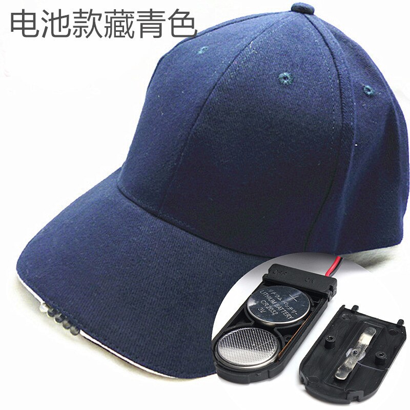 Chapeau lumineux avec lumière Led, casquette de Baseball Rechargeable, tour de tête 53cm-58cm, Camping en plein air, feuille d&#39;érable, riz, pêche de nuit: Battery-Blue