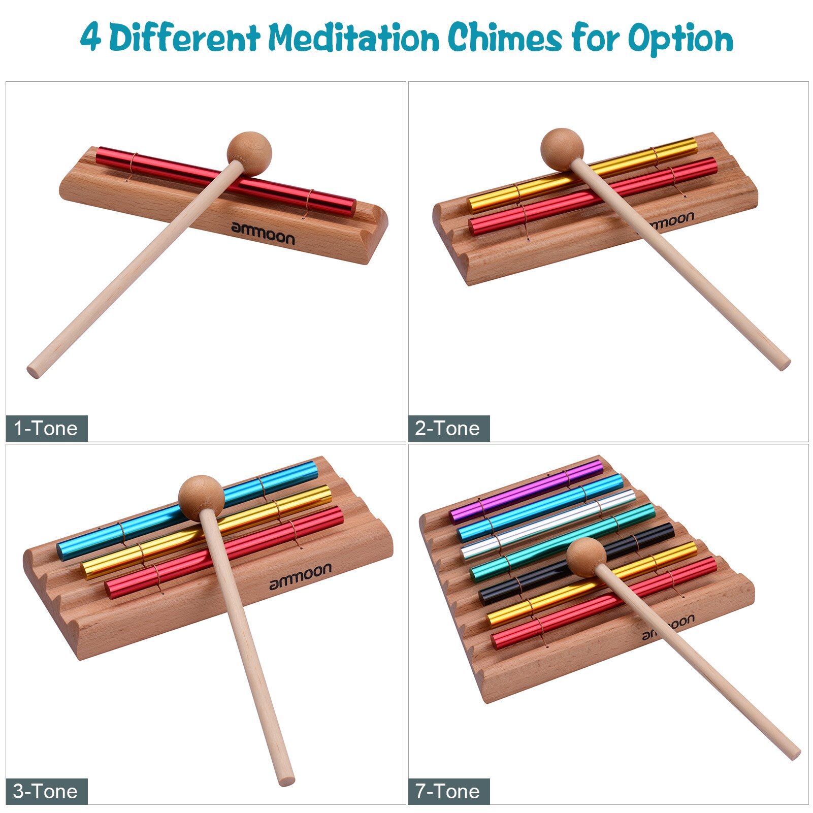 Ammoon-campanilla de meditación de 7 tonos para niños, campanilla de viento colorida, Juguete Musical educativo, instrumento de percusión con mazo