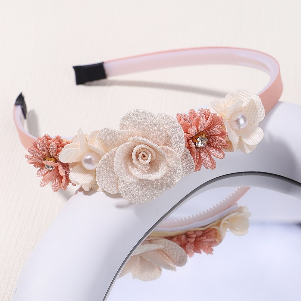 1PC Cute Hairband Kids Princess Headwear Boutique Triple Satin Flowers with Zircon Hair Accessories Head Hoop for Girls Headband: Yellow