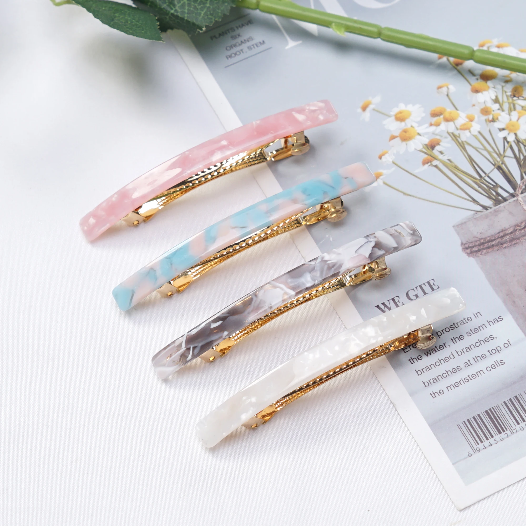 Pinzas para el pelo de concha de tortuga para mujer, pasadores franceses acrílicos para cabello fino y grueso, 4 piezas: Rosa