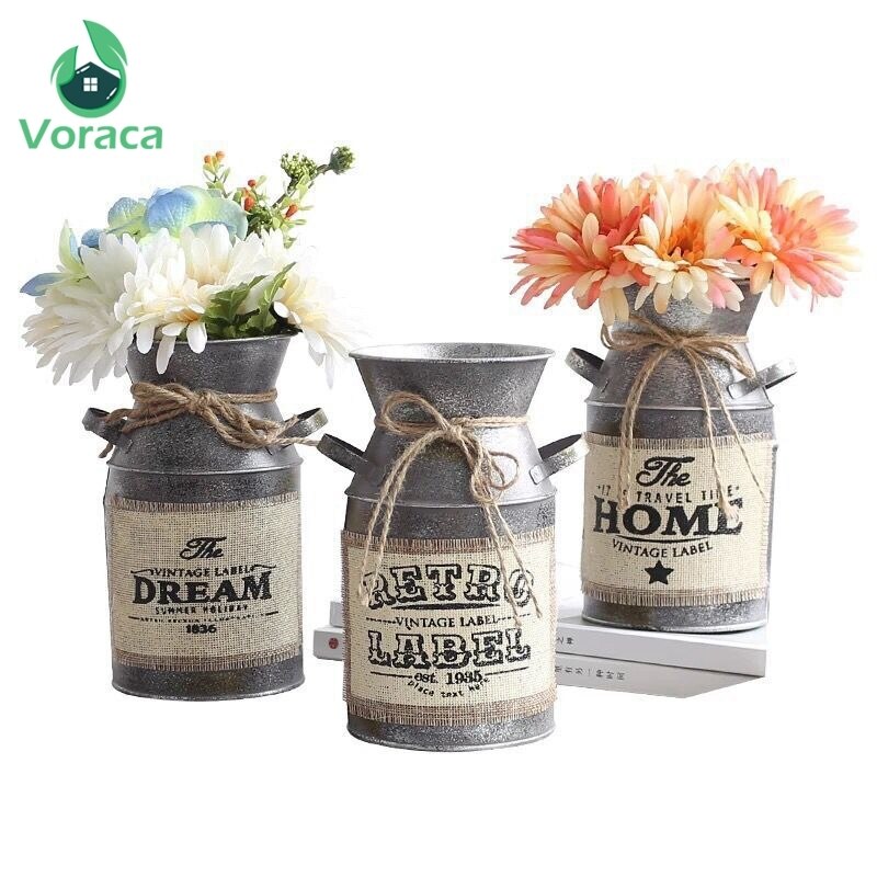 1pc shabby chic metall järn rustik vas mjölkburk heminredning europa stilar järn vas blomma för vas dekoration hem järn vas