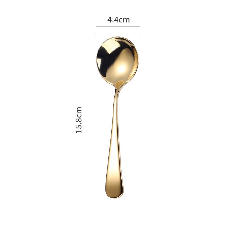 1pc Stainless Steel Round Head Spoon Long Handle Coffee Ice Cream Desserts Spoons Beautiful Tableware Housewares Kitchen: Golden