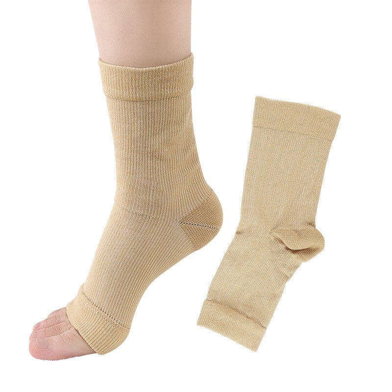 Chaussettes de Compression de fasciite plantaire pour femmes et hommes, 2 paires, manchon de cheville, fournit un soutien de la voûte plantaire, soulagement de la douleur au talon: Beige / Size L