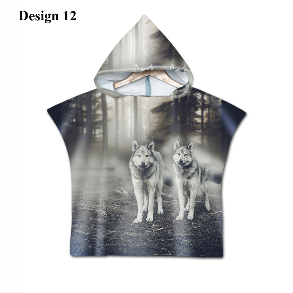 Nyhet cool varg måne enhörning baby barn barn huva handduk pool bad strand poncho handduk cape: Design 12