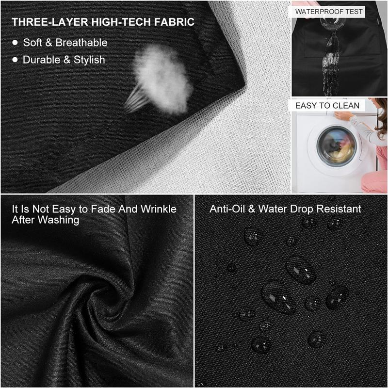 Delantal de cocina ajustable, 2 uds., impermeable, a prueba de aceite, delantal de cocina de Chef para mujeres y hombres (negro)