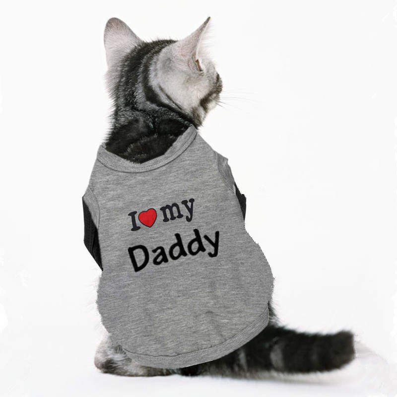 Love Cat Clothes Cotton Pet T Shirts Clothing For Cats Kittens Vest Small Dog Clothes Mommy Daddy Vest Gatos Pet Clothing 35S1: M / black