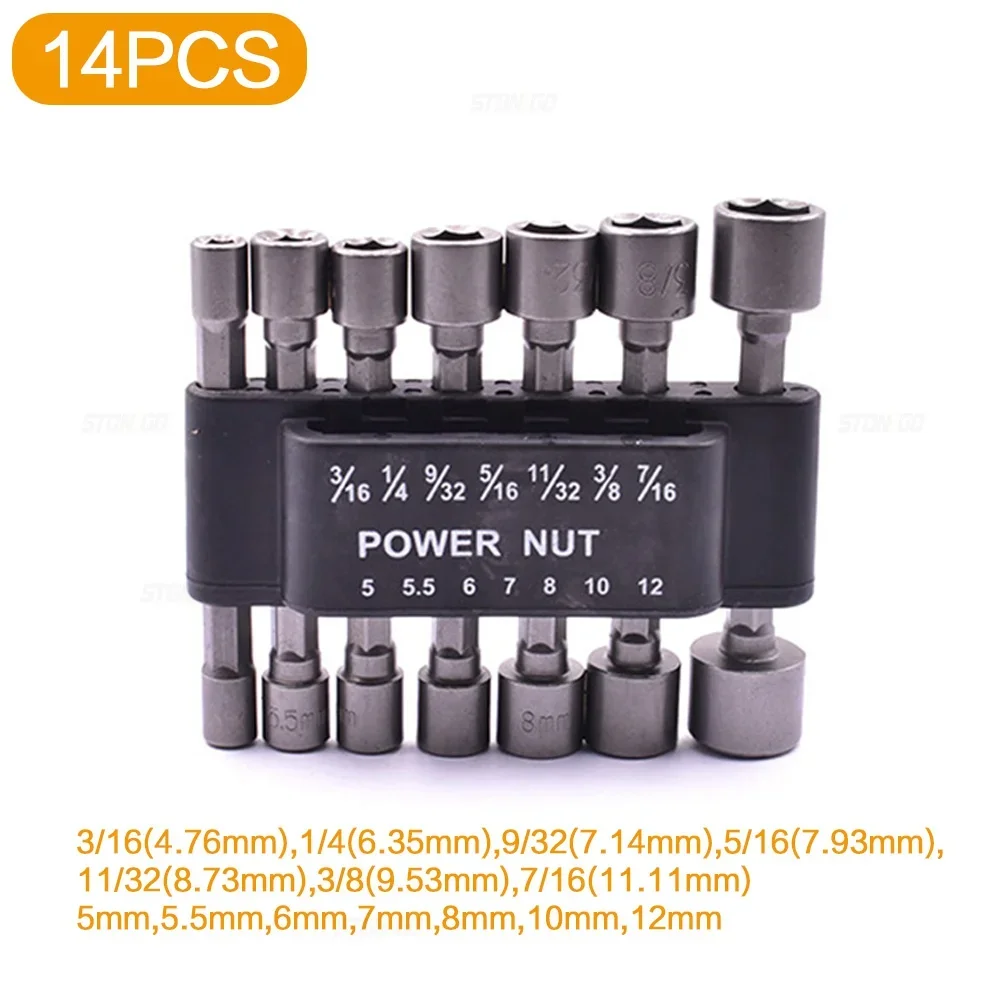 STONEGO 9PCS/14PCS Hexagonal Socket Nozzle Nut Screwdriver Set Metric Socket Wrench Power Nuts Driver Drill Bit Kit 1/4'' Driver: Dark Red