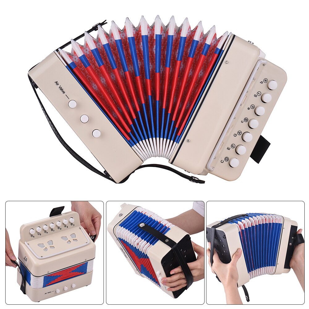 Mini 10-Button Kids Accordion Toy Supports Bass Chords 14 Notes with Cleaning Cloth Educational Music Toys for Children