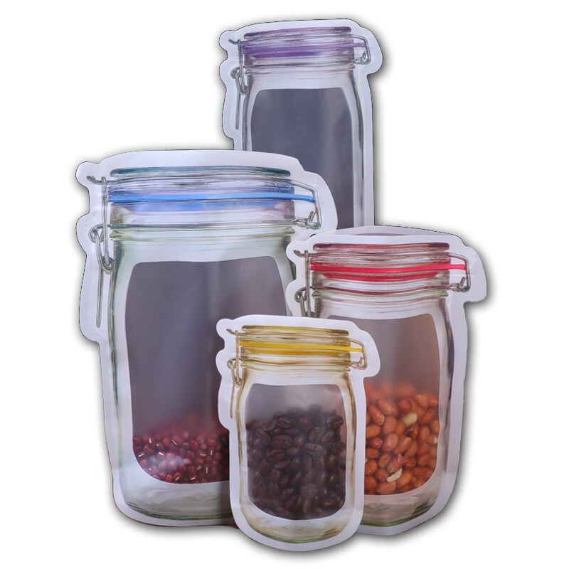 Bolsas reutilizables para frascos de vidrio, bolsas para nueces, dulces, galletas, bolsas selladas para almacenar alimentos frescos, bolsas para refrigerios, organizador de cocina sellado.: Combinación