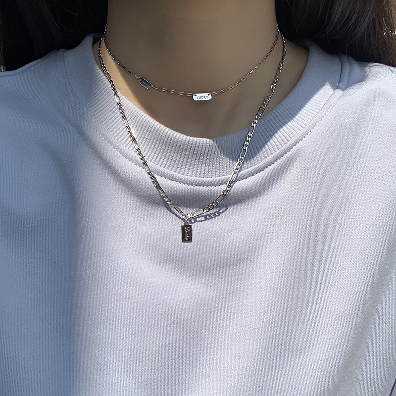 Silvology Sterling 925 Silver Square Lucky Letter Choker for Women Short Necklace Minimalist Temperament Jewelry