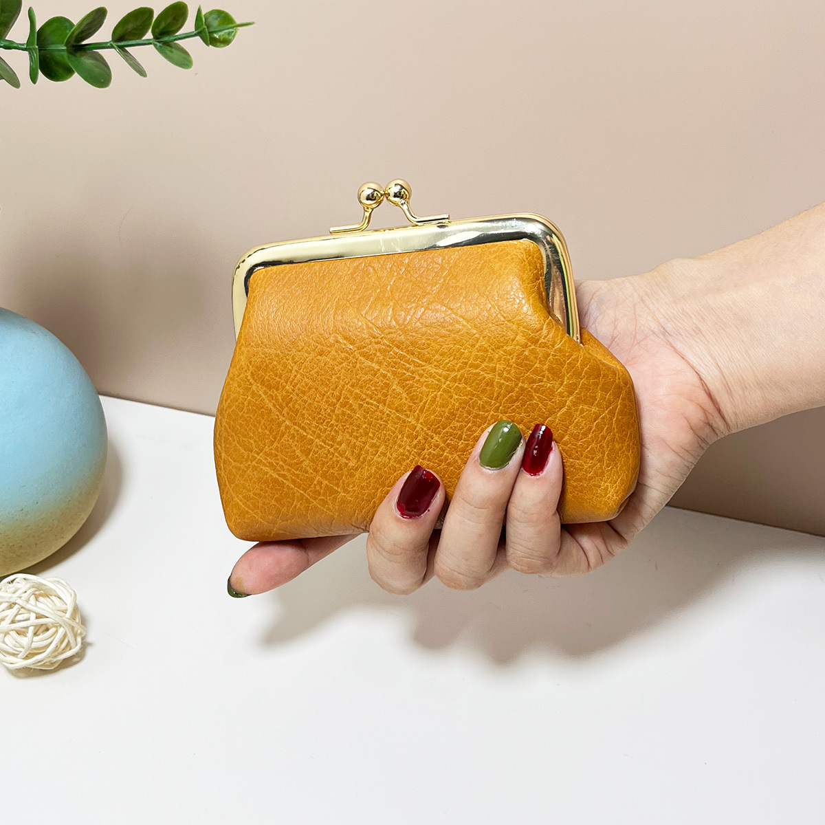 Women's Coin Purse Oil Wax Leather Wallet Buckle Mini Wallet Coin Bag Lipstick Storage Bag Ladies Clutch Bag Case: SKY BLUE