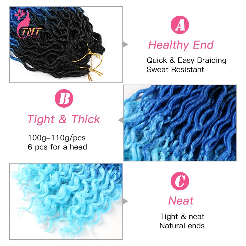 18" Faux Locs Curly Ends Crochet Hair Synthetic River Goddess Locs passion Twist Braiding Hair Extensions Faux Locs Curly Braids