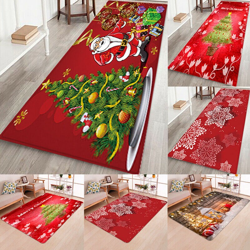 1Pc 3D Kerst Tapijt Kerstman Print Tapijten Waterdichte Flanel Tapijten Pads Thuis Floor Decor